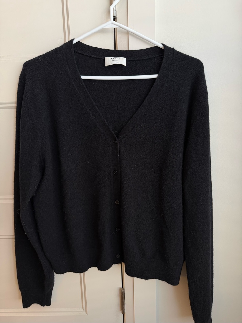 Aritzia Cashmere Black V-Neck Button Cardigan Sweater